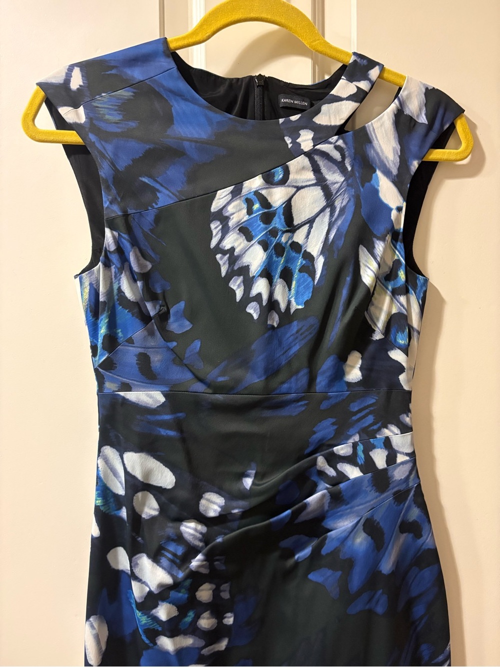 Karen Millen Monarch Butterfly Print Blue & Black Printed Sheath Dress - Picture 2 of 12